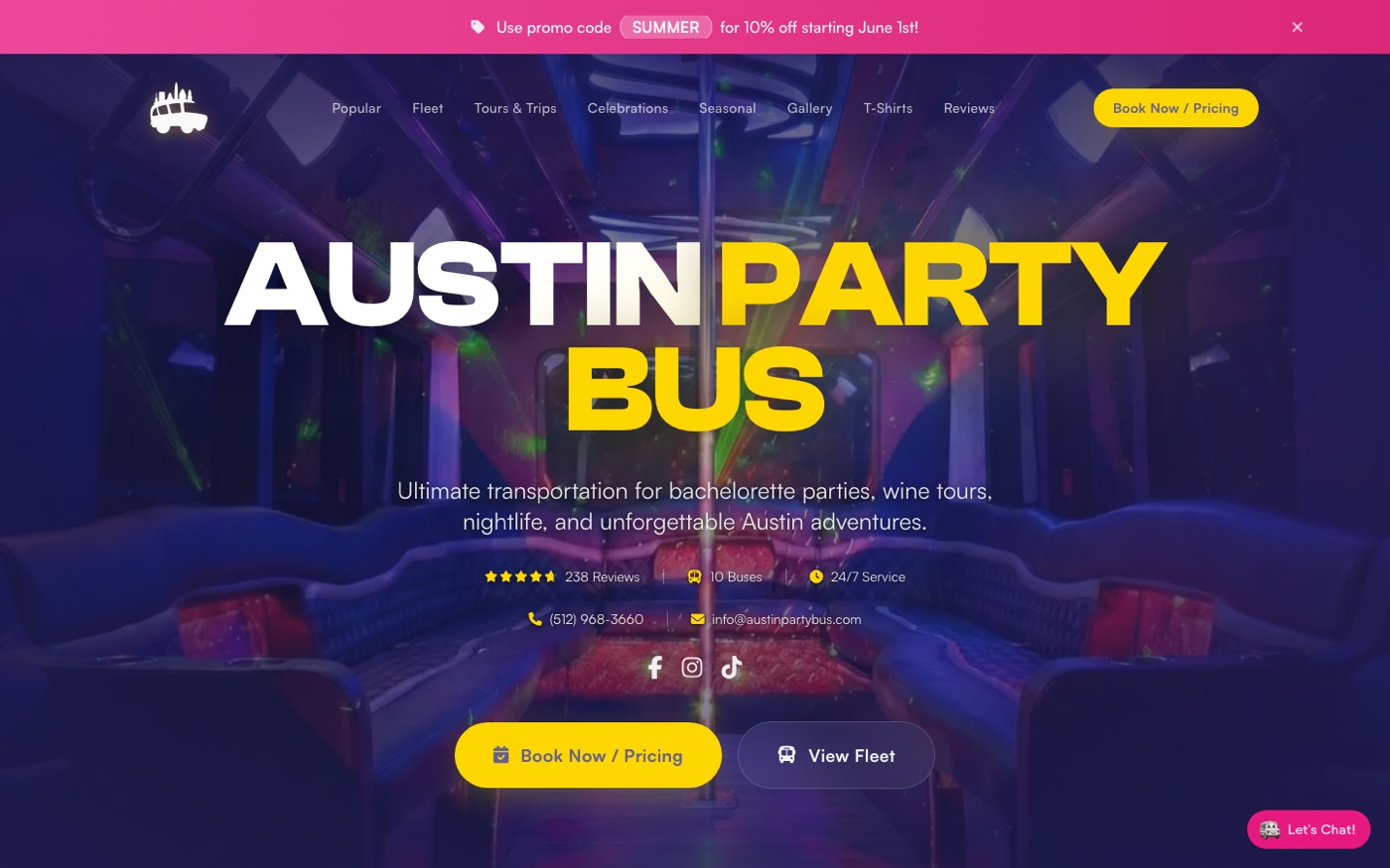 Austin Party Bus website
